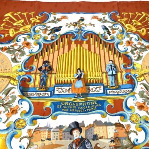 HERMES scarf silk Orange Carre90 ORGAUPHONE AND MECHANIQUES Pipe organ and clockwork instruments | AlmaBagz