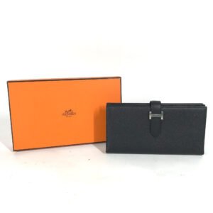 HERMES Long Wallet Purse Epsom black H logo Beansufla | AlmaBagz