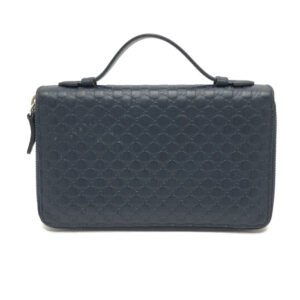 GUCCI Long Wallet Purse 449246 Sima leather Navy GG Micro Guccissima mens Used | AlmaBagz