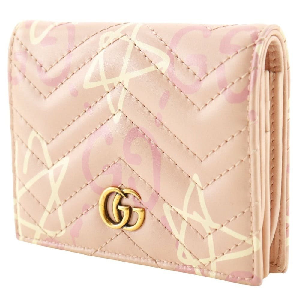 GUCCI Bifold Wallet 449421 leather pink Card Case GG ghost Compact wallet Women Used | AlmaBagz