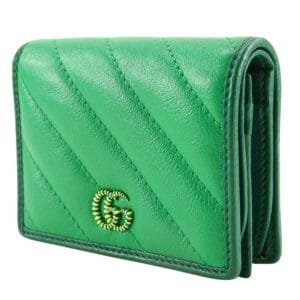 GUCCI Bifold Wallet 573811 leather green GG Marmont Compact wallet Women Used | AlmaBagz
