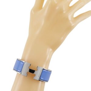 HERMES Bangle metallic Silver / blue H bangle Click crack GM | AlmaBagz