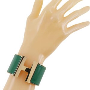 HERMES Bangle Plated Gold Green H bangle Click Clack TGM | AlmaBagz