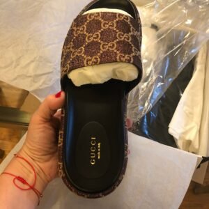Gucci Lamé GG Angelina Slides in Brown & Beige | AlmaBagz