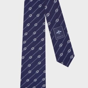Gucci Interlocking GG and Dots Navy Silk Tie | AlmaBagz
