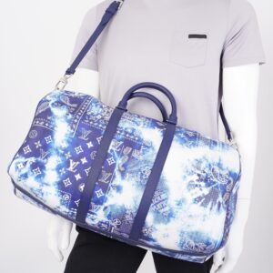 Louis Vuitton Limited Edition Bandana Keepall 50 Blue / White Leather | AlmaBagz