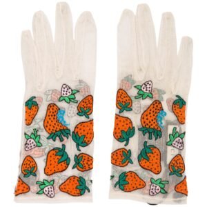 Gucci Tulle Strawberry Embroidered Gloves in White | AlmaBagz