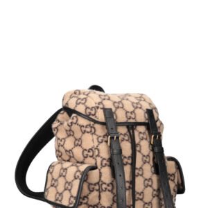GUCCI Double Pocket Belt Backpack GG Wool Beige | AlmaBagz