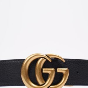 Gucci GG Gold Buckle Belt Black Grained Leather 95cm 38" | AlmaBagz