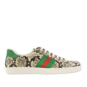 Gucci 386750 19Y30 9771 Men's Shoes Natural, Green & Red Python Print / Cafl-Skin Leather Casual Sneakers (GGM1724) | AlmaBagz