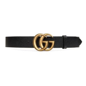 Gucci 406831 DJ20T 1000 Belt Black Full Grain Leather with Gold Double GG Buckle (GGB1004) | AlmaBagz