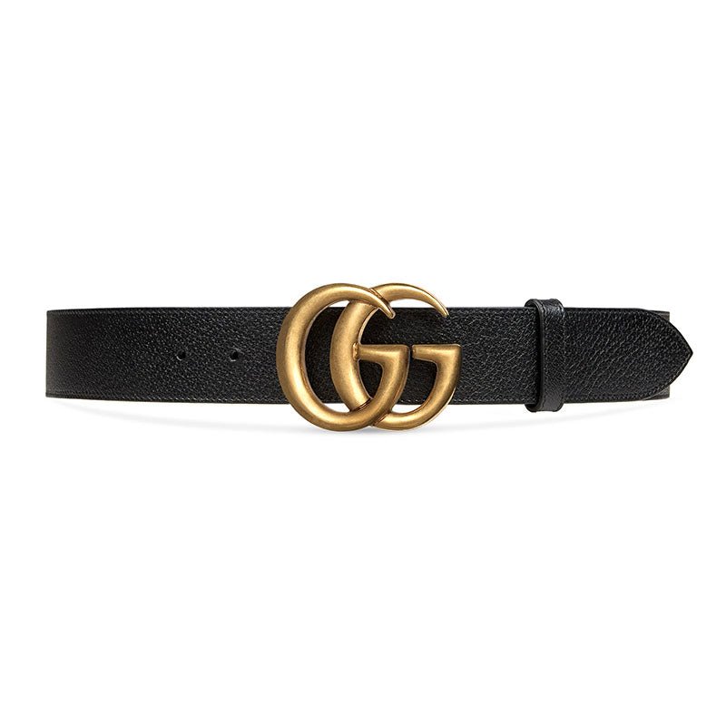 Gucci 406831 DJ20T 1000 Belt Black Full Grain Leather with Gold Double GG Buckle (GGB1004) | AlmaBagz