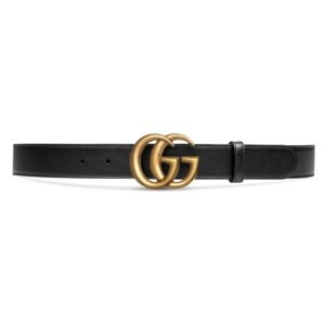 Gucci 414516 AP00T 1000 Belt Black Leather with Gold Double G Buckle Slim 3cm (GGB1009) | AlmaBagz