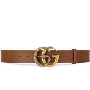 Gucci 458949 CVEOT 2535 Belt Brown Leather with Gold Double GG Snake Buckle (GGB1002) | AlmaBagz