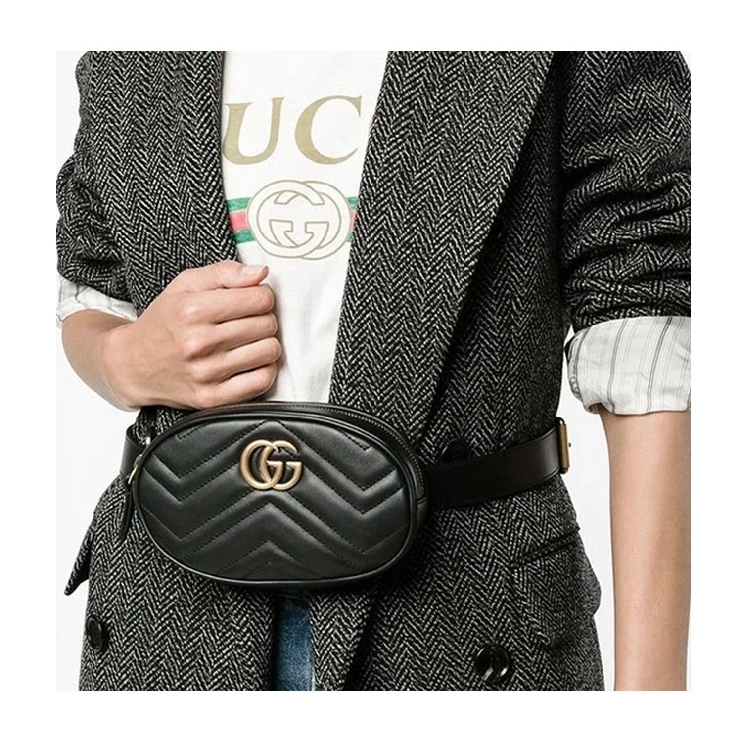 Gucci 476434 DSVRT 1000 Marmont 2.0 Women's Black Matelasse Leather Belt Bag (GG2071) | AlmaBagz - Image 3