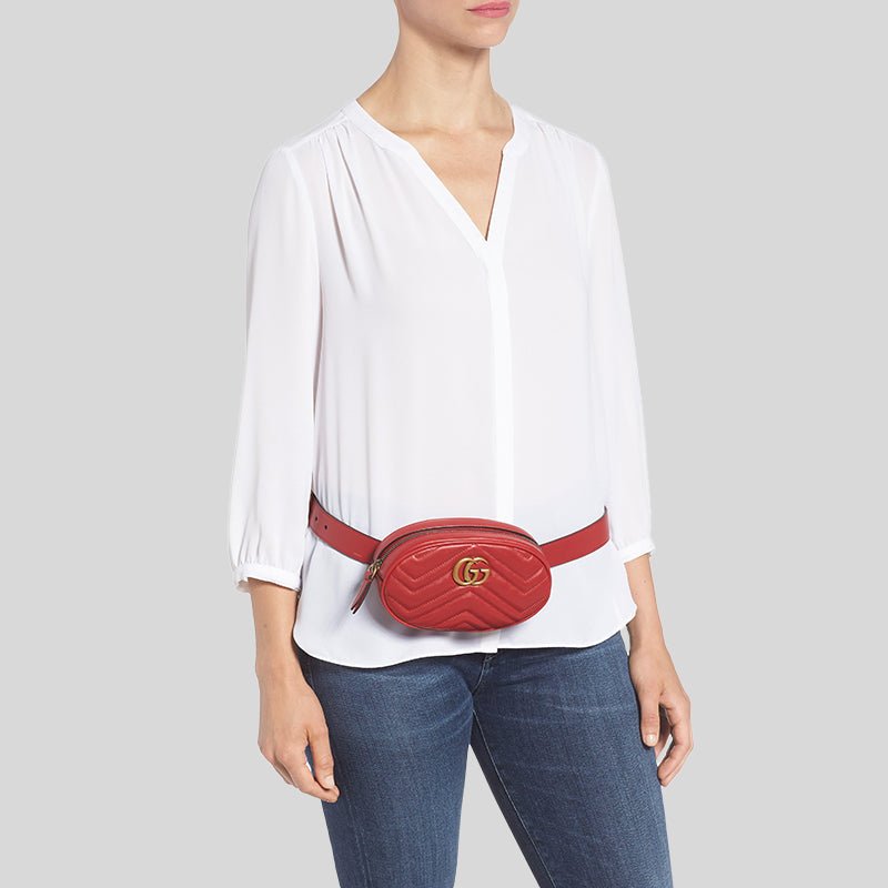 Gucci 476434 DSVRT 6433 Marmont 2.0 Women's Red Matelasse Leather Belt Bag (GG2072) | AlmaBagz - Image 4