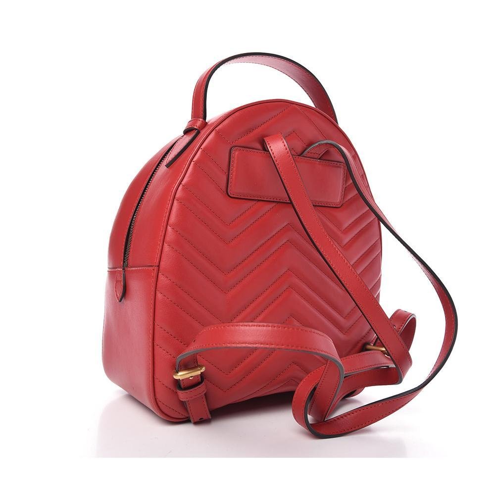 Gucci 476671 001998 GG Marmont Women's Hibiscus Red Matelasse Leather Backpack (GG2062) | AlmaBagz