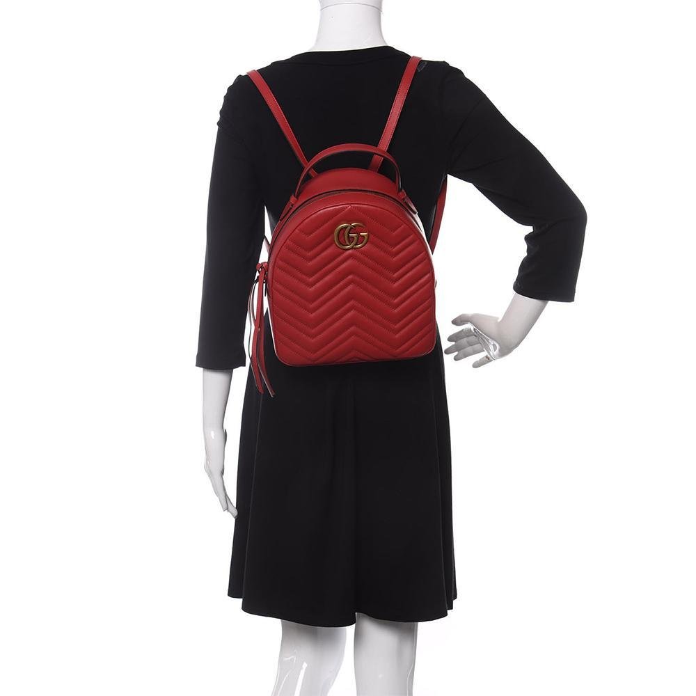 Gucci 476671 001998 GG Marmont Women's Hibiscus Red Matelasse Leather Backpack (GG2062) | AlmaBagz - Image 2