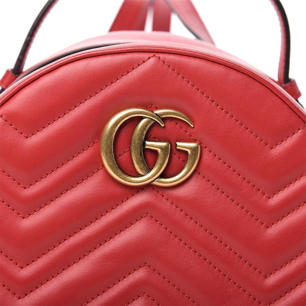 Gucci 476671 001998 GG Marmont Women's Hibiscus Red Matelasse Leather Backpack (GG2062) | AlmaBagz - Image 4
