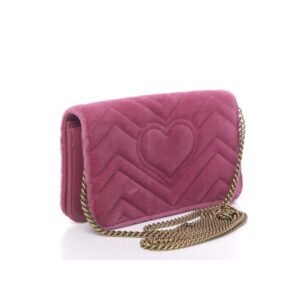 Gucci 488426 2149 Women's Raspberry Pink Velvet Mini Clutch Bag (GG2065) | AlmaBagz