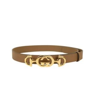 Gucci Women's Taupe Calf-Skin Leather Belt (GGWB1000) | AlmaBagz