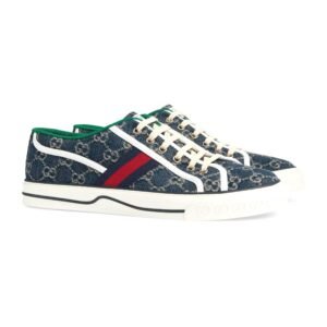 Gucci 606111 2KQ10 4463 Men's Shoes Blue & Ivory Jacquard Denim Tennis 1977 Sneakers (GGM1731) | AlmaBagz