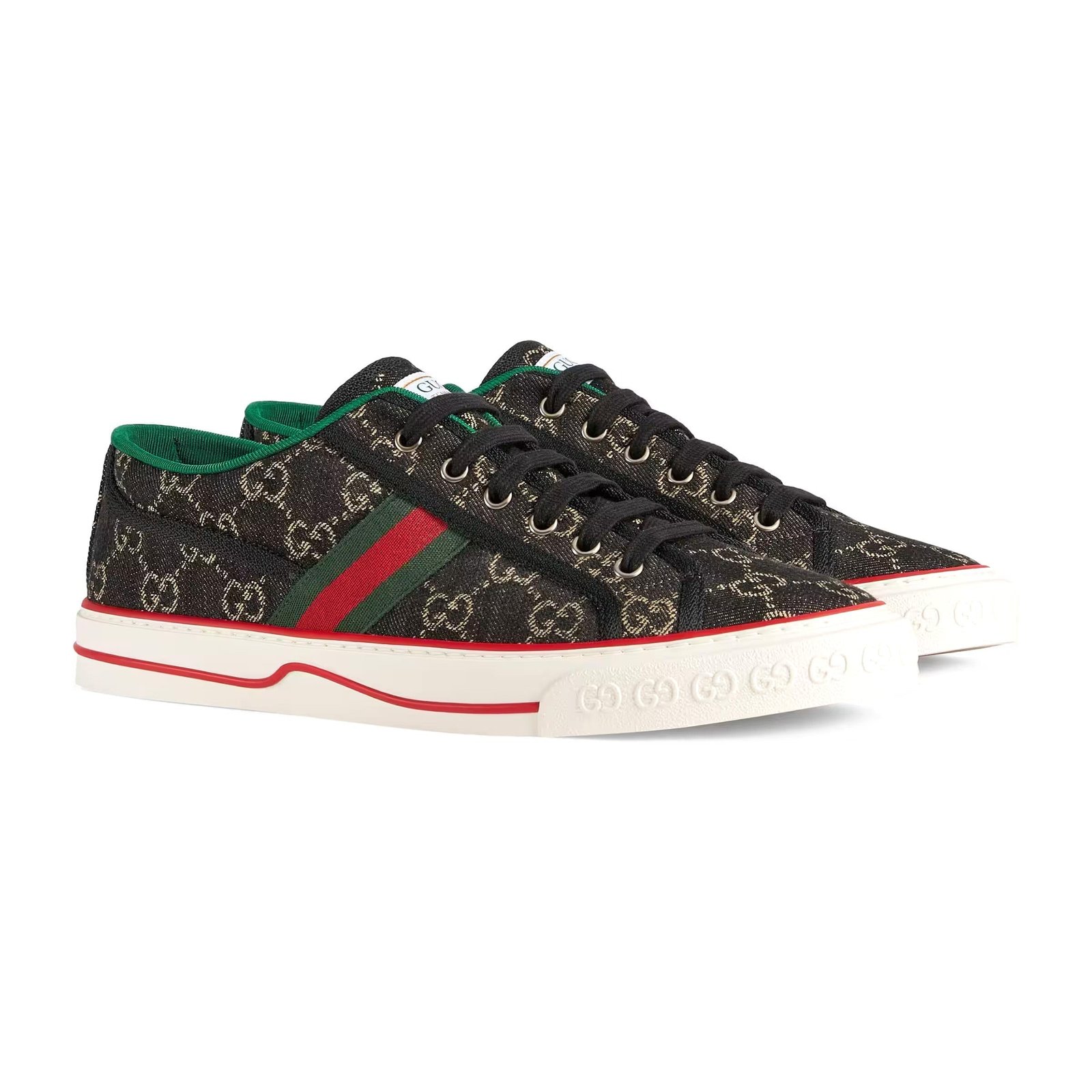 Gucci 606111 Men's Shoes Black & Ivory Jacquard Denim Tennis 1977 Sneakers (GGM1732) | AlmaBagz - Image 2