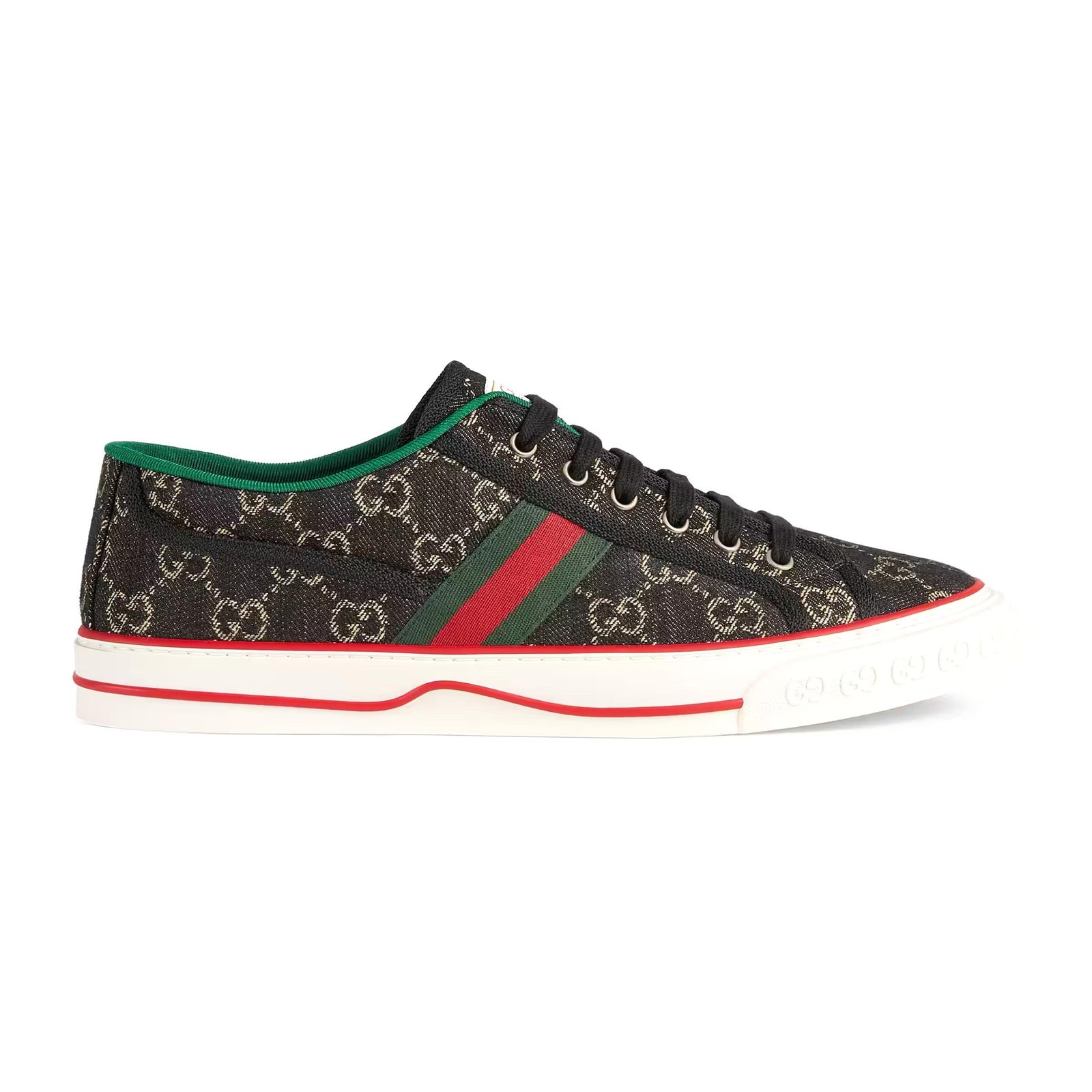 Gucci 606111 Men's Shoes Black & Ivory Jacquard Denim Tennis 1977 Sneakers (GGM1732) | AlmaBagz