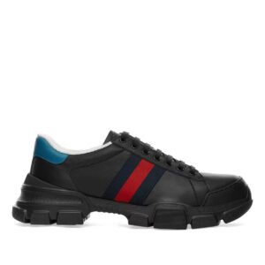 Gucci 624701 Nathane Men's Shoes Black, Red & Blue Calf-Skin Leather Web Casual Sneakers (GGM1729) | AlmaBagz