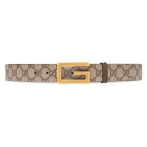 Gucci 626974 K9GST 8358 Belt Brown Supreme Monogram Leather with Gold GG Reversible Buckle (GGB1005) | AlmaBagz