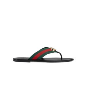 Gucci Men's Shoes Black, Red & Green Calf-Skin leather / Fabric Sandals (GGM1722) | AlmaBagz