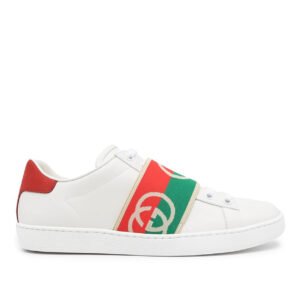 Gucci 643488 Ace Men's Shoes White, Red & Green Calf-Skin Leather Web Casual Sneakers (GGM1725) | AlmaBagz