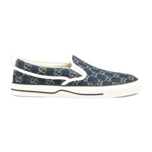 Gucci 643489 2KQ20 4465 Men's Shoes Blue & Ivory Jacquard Denim Slip-On Sneakers (GGM1730) | AlmaBagz