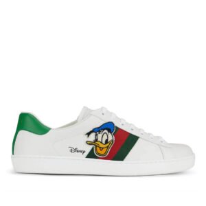 Gucci 649399 Ace Donald Duck Men's Shoes White, Red & Green Calf-Skin Leather Casual Sneakers (GGM1727) | AlmaBagz