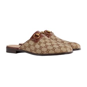 Gucci 719749 FAA0U 9768 Men's Shoes Beige & Ebony Fabric / Calf-Skin Leather GG Jarkata Sandals (GGM1744) | AlmaBagz