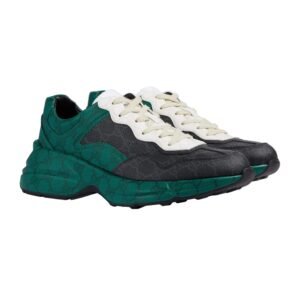 Gucci 746101 FAB4D 1059 Men's Shoes Green, Black & White Nylon GG Supreme Rhyton Sneakers (GGM1741) | AlmaBagz