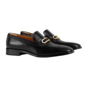 Gucci 750304 AACBM 1000 Men's Shoes Black Horse Calf-Skin Leather / Lizard Geometric G Slip-On Loafers  (GGM1742) | AlmaBagz