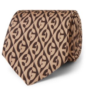 Gucci GG Rhombus Print Silk Tie In Brown | AlmaBagz