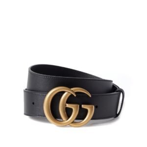 Gucci Belt Men's Gold Double G Buckle Black Leather 397660 4cm (GGB1001) | AlmaBagz