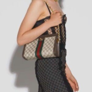 Gucci Brown GG Supreme Ophidia Chain Shoulder Bag | AlmaBagz