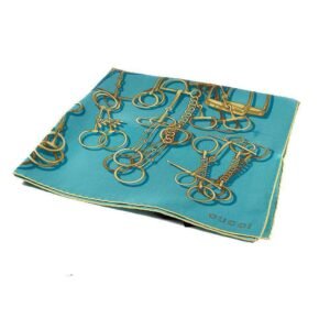 Gucci Cavalcata Silk Tilt Blue Turquoise Twill Horsebit Shawl (GGSH100) | AlmaBagz