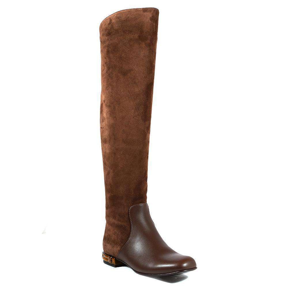 Gucci Designer Women's Designer Shoes Brown Suede / Soft Nappa Leather Boots (GGW3600) | AlmaBagz
