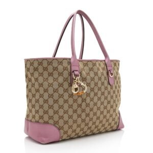 Gucci GG Canvas Metallic Leather Heart Bit Charm Medium Tote (SHF-5MJYxM) | AlmaBagz
