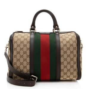 Gucci GG Canvas Vintage Web Medium Boston Bag | AlmaBagz
