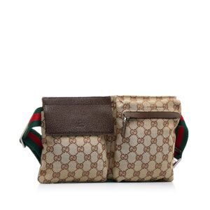 Gucci GG Canvas Web Double Pocket Belt Bag (SHG-YovxPn) | AlmaBagz