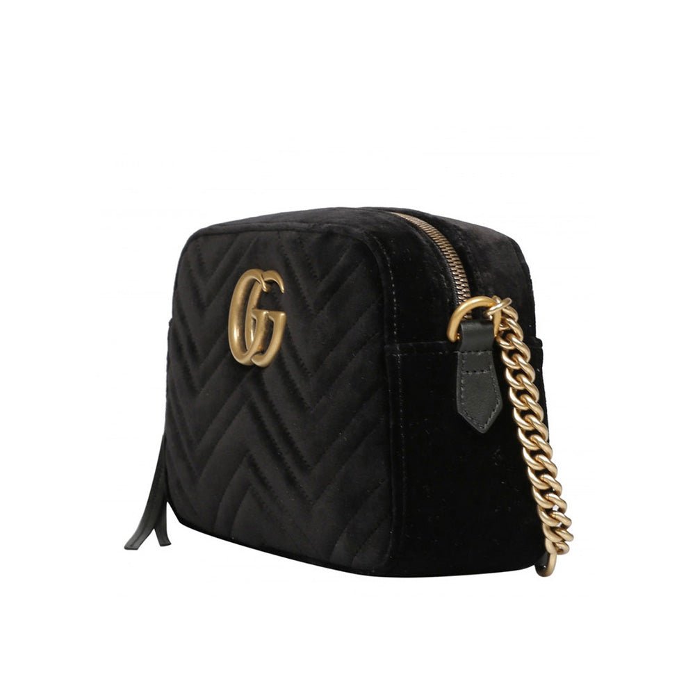 Gucci GG Marmont 447632 Women's Black Matelassé Velvet Mini Shoulder Bag (GG2079) | AlmaBagz