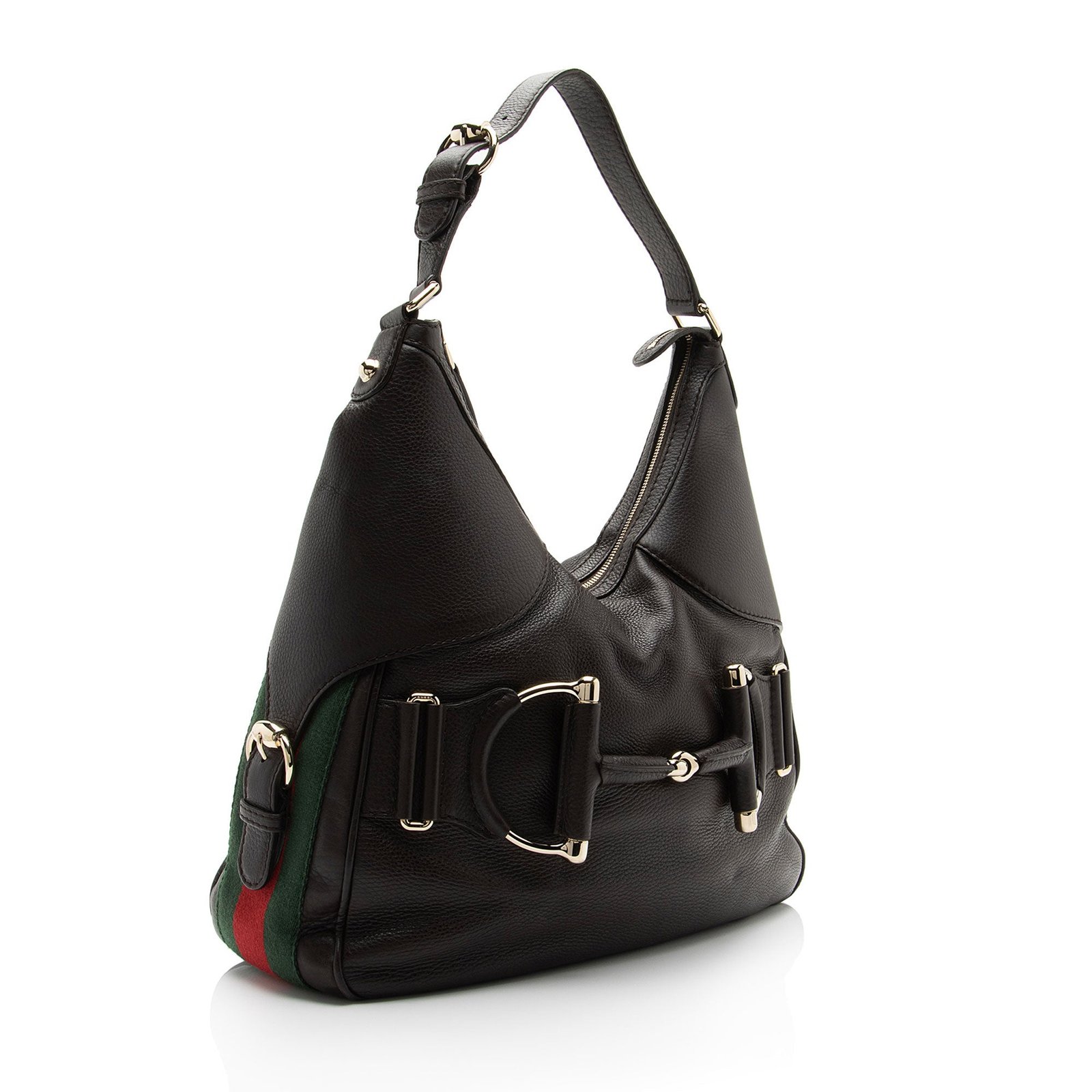 Gucci Leather Web Heritage Horsebit Large Hobo (SHF-mg2vZO) | AlmaBagz