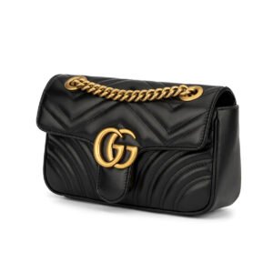 Gucci Marmont 446744 DTDIT 1000 Women's Black Matelassé Leather Mini Shoulder Bag (GG2078) | AlmaBagz
