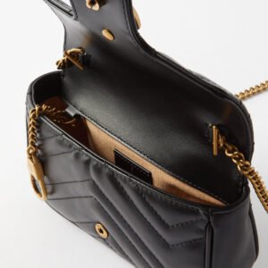 Gucci Marmont 476433 DTDCT 1000 Women's Black Matelass Leather Super Mini Shoulder Bag (GG2077) | AlmaBagz