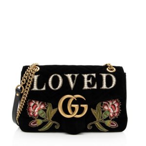 Gucci Matelasse Velvet Embroidered Loved Floral GG Marmont Medium Shoulder Bag | AlmaBagz